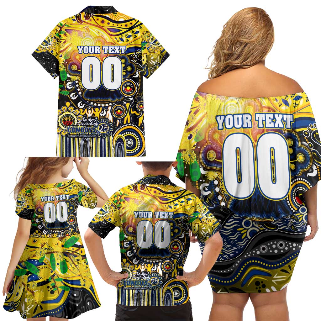 Personalised NAIDOC Week 2025 Cowboys Rugby Family Matching Off Shoulder Short Dress and Hawaiian Shirt Aboriginal Dot Painting