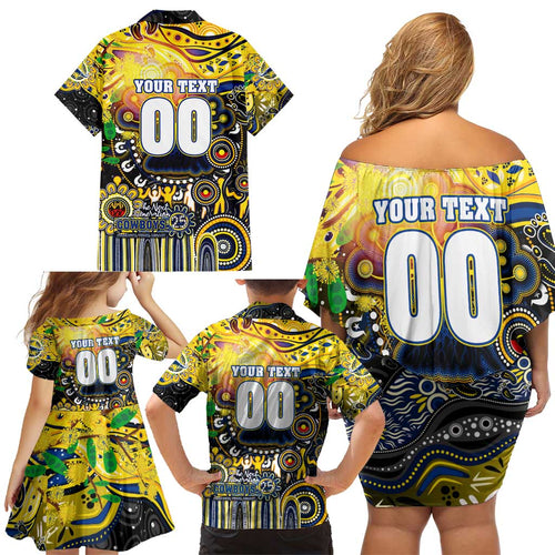 Personalised NAIDOC Week 2025 Cowboys Rugby Family Matching Off Shoulder Short Dress and Hawaiian Shirt Aboriginal Dot Painting