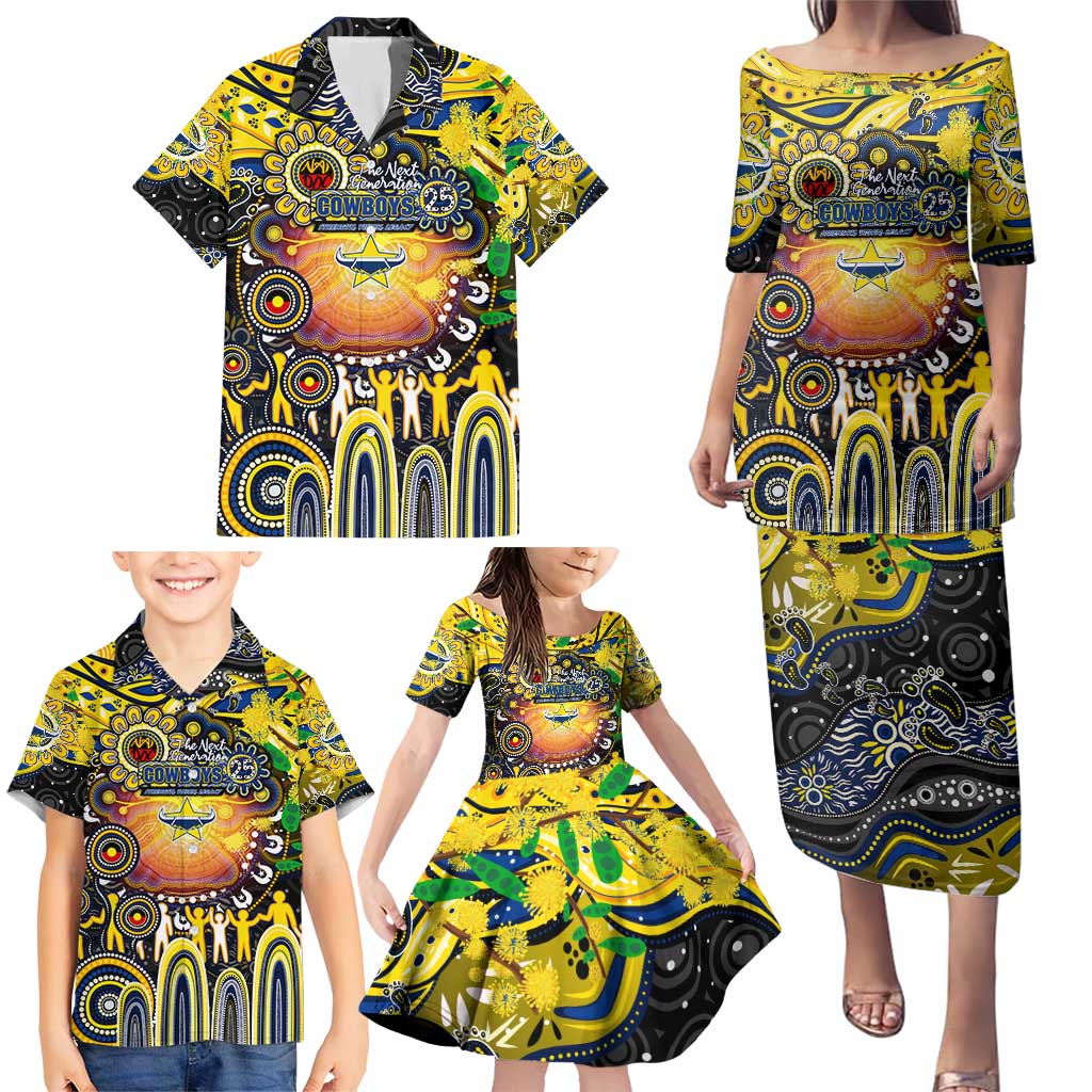 Personalised NAIDOC Week 2025 Cowboys Rugby Family Matching Puletasi and Hawaiian Shirt Aboriginal Dot Painting