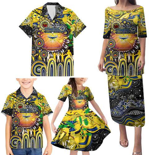 Personalised NAIDOC Week 2025 Cowboys Rugby Family Matching Puletasi and Hawaiian Shirt Aboriginal Dot Painting
