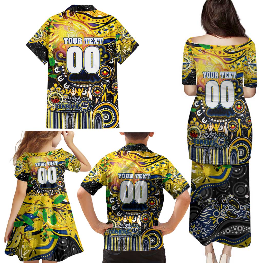 Personalised NAIDOC Week 2025 Cowboys Rugby Family Matching Puletasi and Hawaiian Shirt Aboriginal Dot Painting