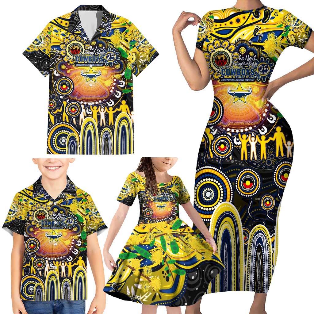 Personalised NAIDOC Week 2025 Cowboys Rugby Family Matching Short Sleeve Bodycon Dress and Hawaiian Shirt Aboriginal Dot Painting
