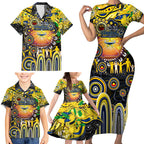 Personalised NAIDOC Week 2025 Cowboys Rugby Family Matching Short Sleeve Bodycon Dress and Hawaiian Shirt Aboriginal Dot Painting