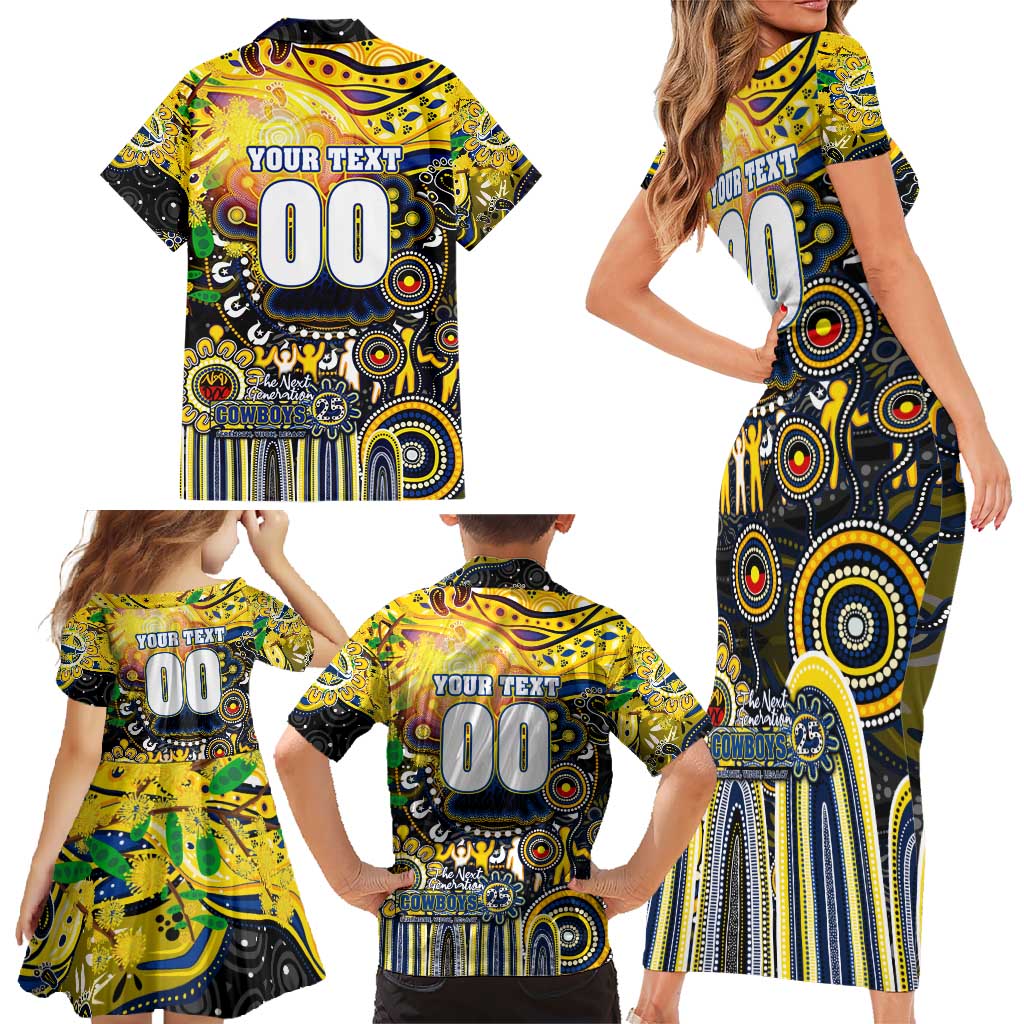 Personalised NAIDOC Week 2025 Cowboys Rugby Family Matching Short Sleeve Bodycon Dress and Hawaiian Shirt Aboriginal Dot Painting
