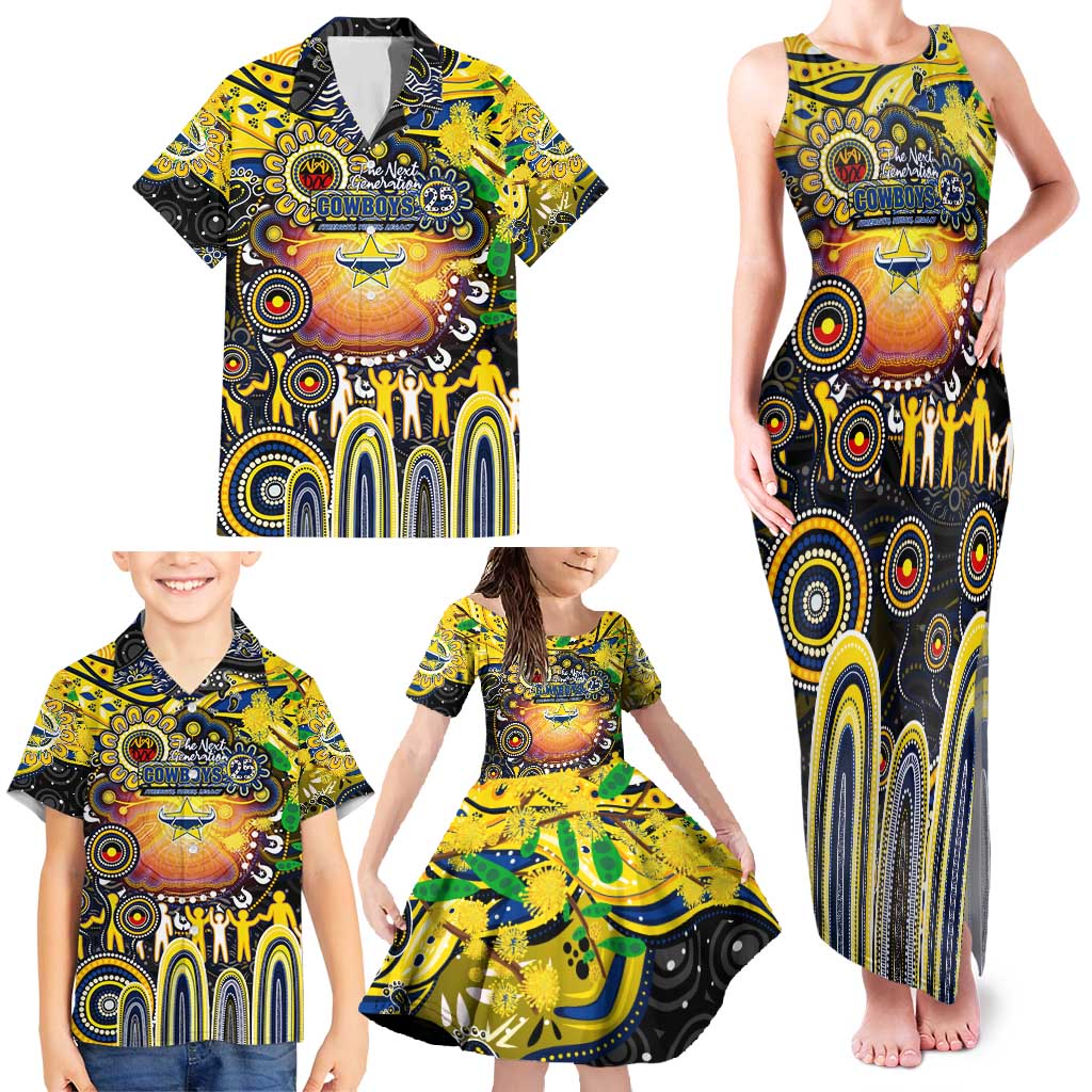 Personalised NAIDOC Week 2025 Cowboys Rugby Family Matching Tank Maxi Dress and Hawaiian Shirt Aboriginal Dot Painting