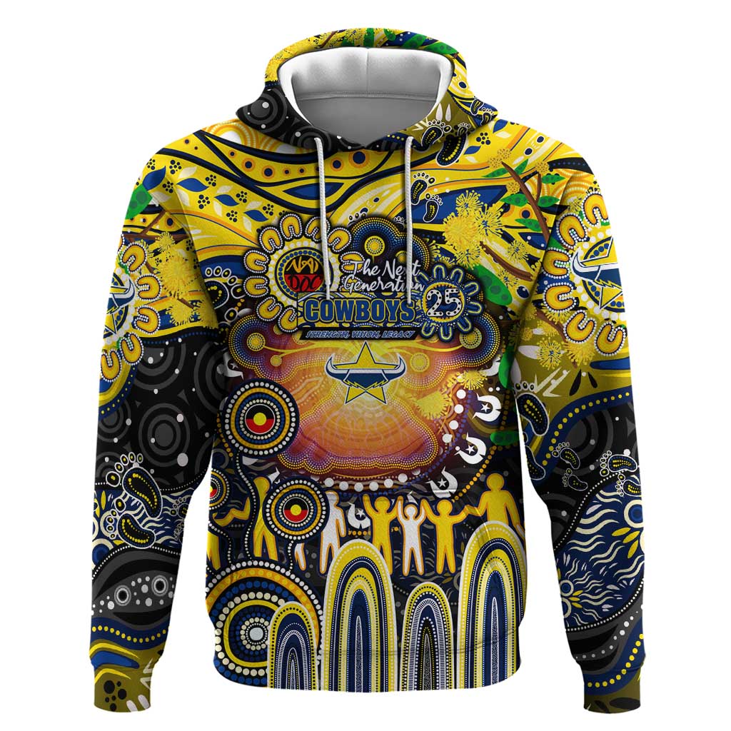 Personalised NAIDOC Week 2025 Cowboys Rugby Hoodie Aboriginal Dot Painting