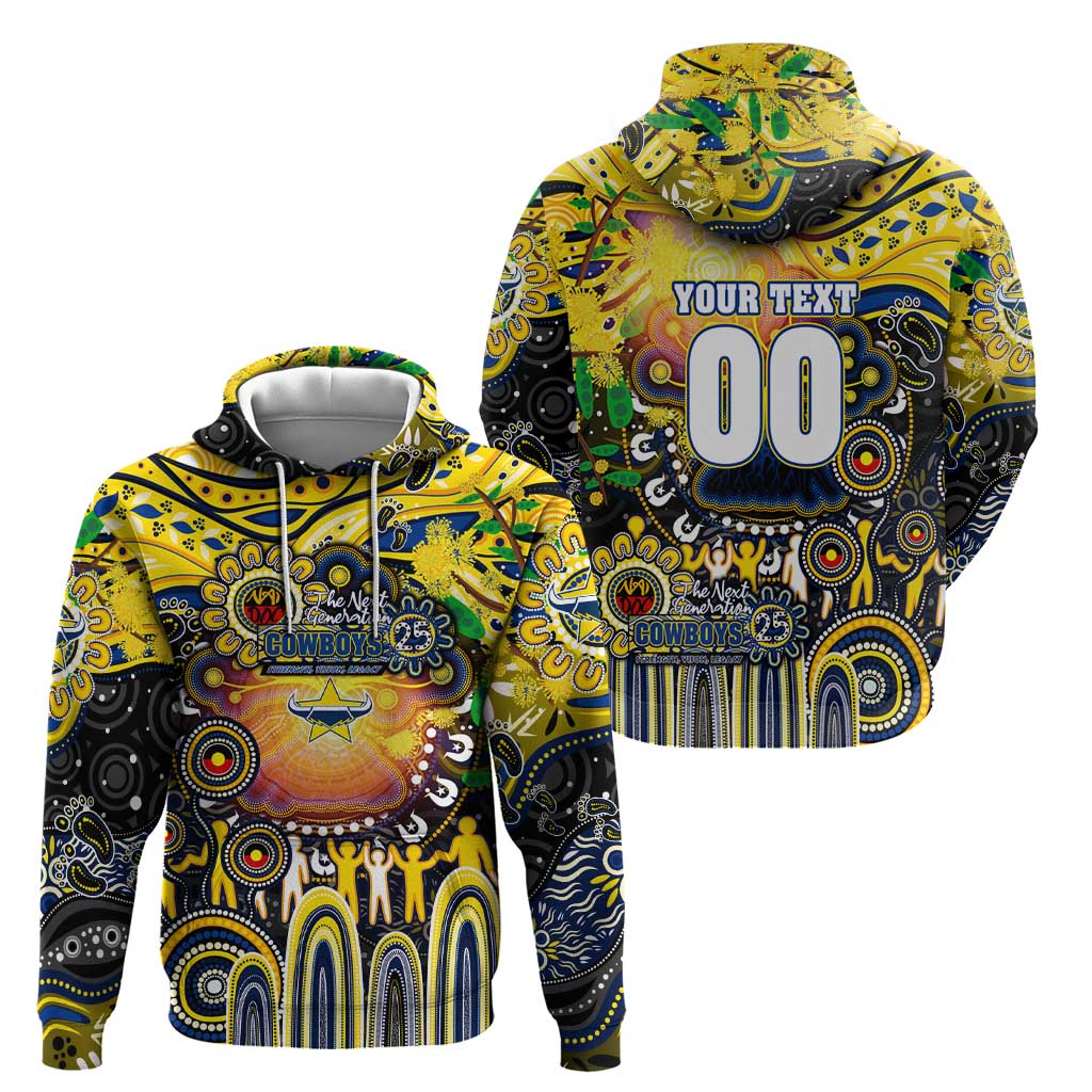 Personalised NAIDOC Week 2025 Cowboys Rugby Hoodie Aboriginal Dot Painting