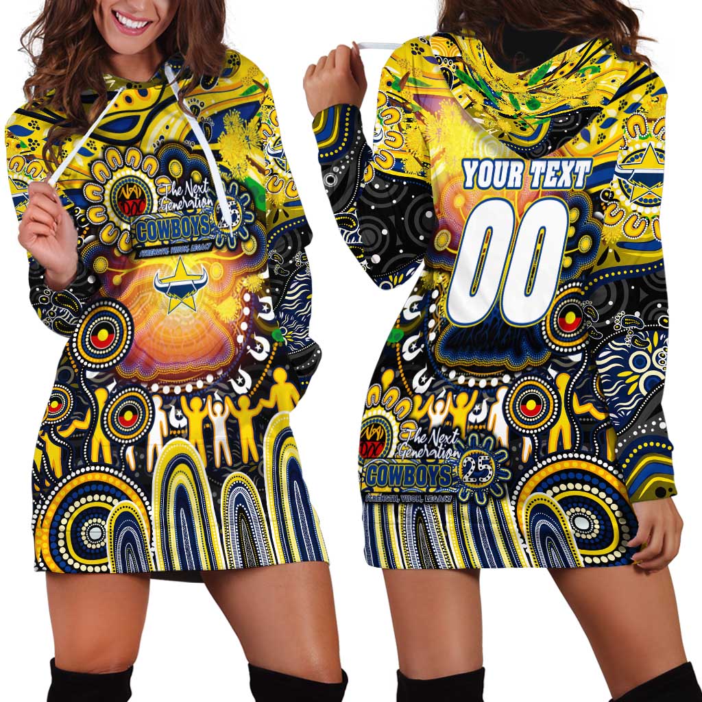 Personalised NAIDOC Week 2025 Cowboys Rugby Hoodie Dress Aboriginal Dot Painting