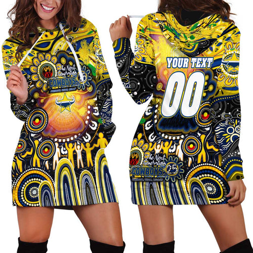 Personalised NAIDOC Week 2025 Cowboys Rugby Hoodie Dress Aboriginal Dot Painting