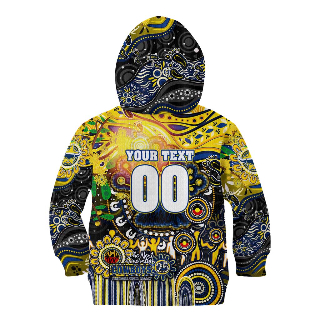 Personalised NAIDOC Week 2025 Cowboys Rugby Kid Hoodie Aboriginal Dot Painting