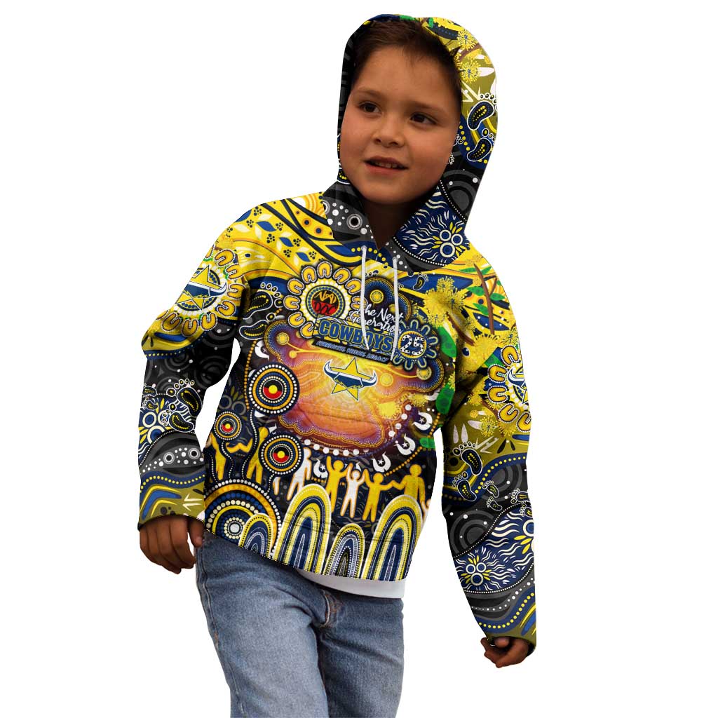 Personalised NAIDOC Week 2025 Cowboys Rugby Kid Hoodie Aboriginal Dot Painting