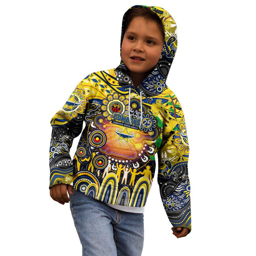 Personalised NAIDOC Week 2025 Cowboys Rugby Kid Hoodie Aboriginal Dot Painting