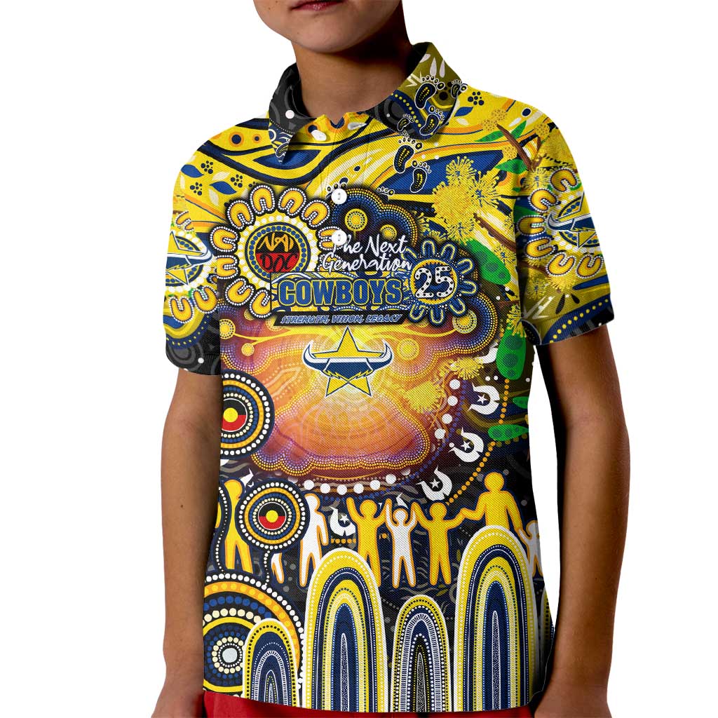 Personalised NAIDOC Week 2025 Cowboys Rugby Kid Polo Shirt Aboriginal Dot Painting