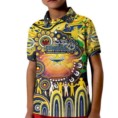 Personalised NAIDOC Week 2025 Cowboys Rugby Kid Polo Shirt Aboriginal Dot Painting