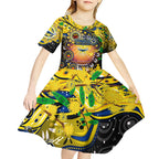 Personalised NAIDOC Week 2025 Cowboys Rugby Kid Short Sleeve Dress Aboriginal Dot Painting