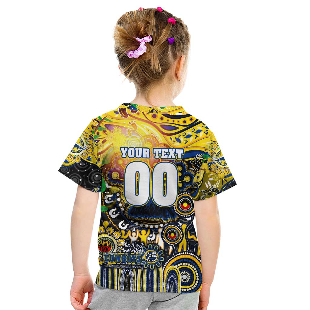 Personalised NAIDOC Week 2025 Cowboys Rugby Kid T Shirt Aboriginal Dot Painting