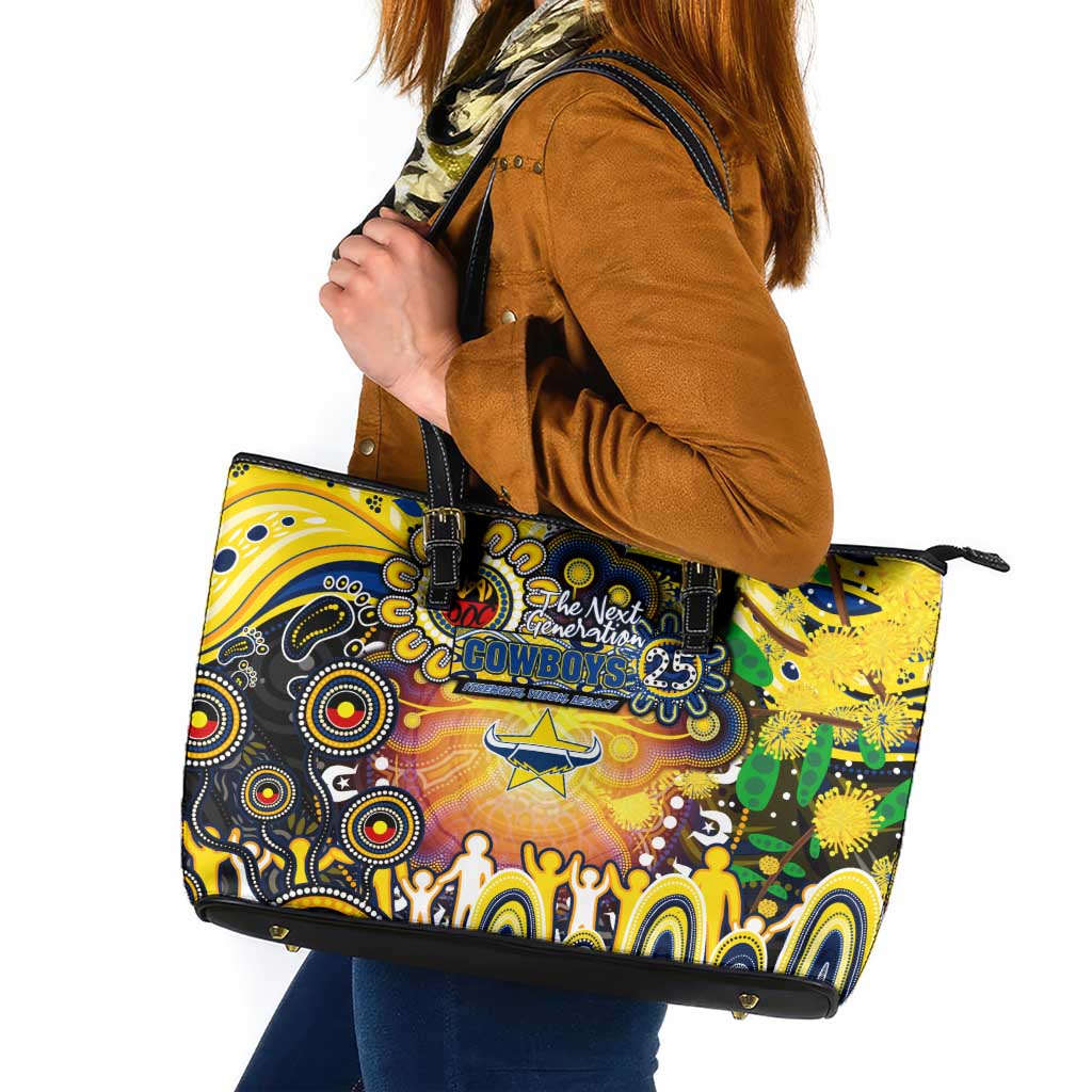 NAIDOC Week 2025 Cowboys Rugby Leather Tote Bag Aboriginal Dot Painting