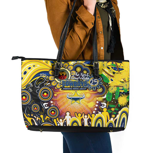 NAIDOC Week 2025 Cowboys Rugby Leather Tote Bag Aboriginal Dot Painting