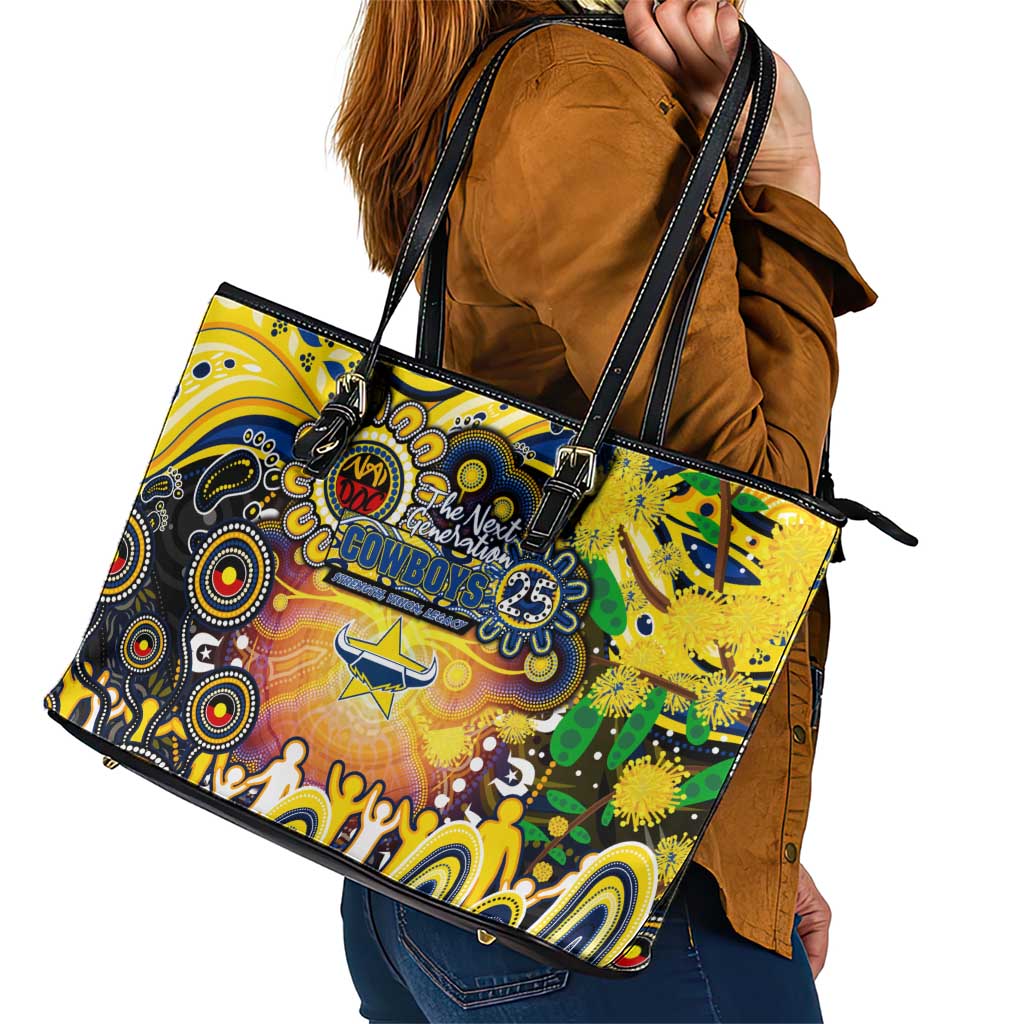 NAIDOC Week 2025 Cowboys Rugby Leather Tote Bag Aboriginal Dot Painting