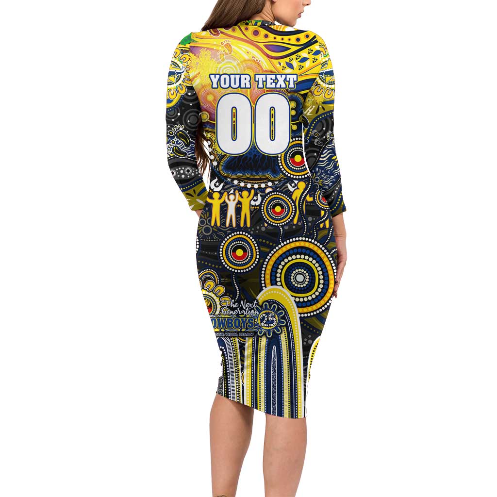 Personalised NAIDOC Week 2025 Cowboys Rugby Long Sleeve Bodycon Dress Aboriginal Dot Painting