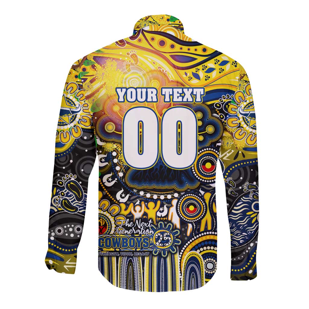 Personalised NAIDOC Week 2025 Cowboys Rugby Long Sleeve Button Shirt Aboriginal Dot Painting