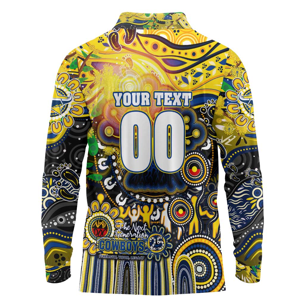 Personalised NAIDOC Week 2025 Cowboys Rugby Long Sleeve Polo Shirt Aboriginal Dot Painting