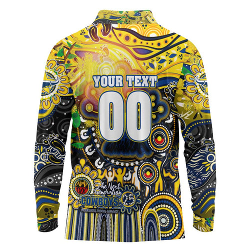 Personalised NAIDOC Week 2025 Cowboys Rugby Long Sleeve Polo Shirt Aboriginal Dot Painting