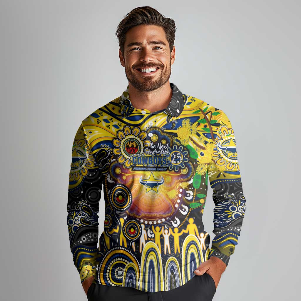 Personalised NAIDOC Week 2025 Cowboys Rugby Long Sleeve Polo Shirt Aboriginal Dot Painting