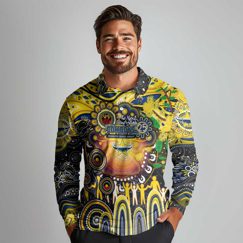 Personalised NAIDOC Week 2025 Cowboys Rugby Long Sleeve Polo Shirt Aboriginal Dot Painting