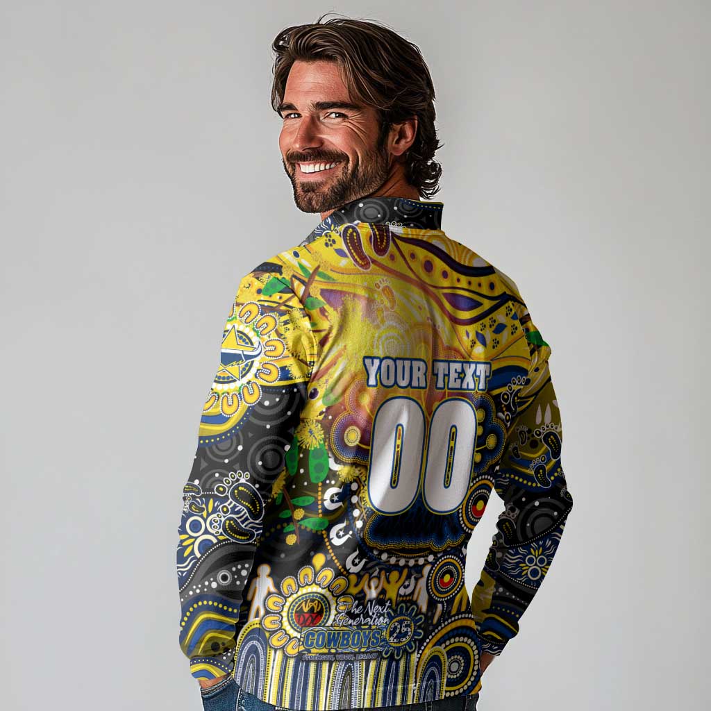 Personalised NAIDOC Week 2025 Cowboys Rugby Long Sleeve Polo Shirt Aboriginal Dot Painting