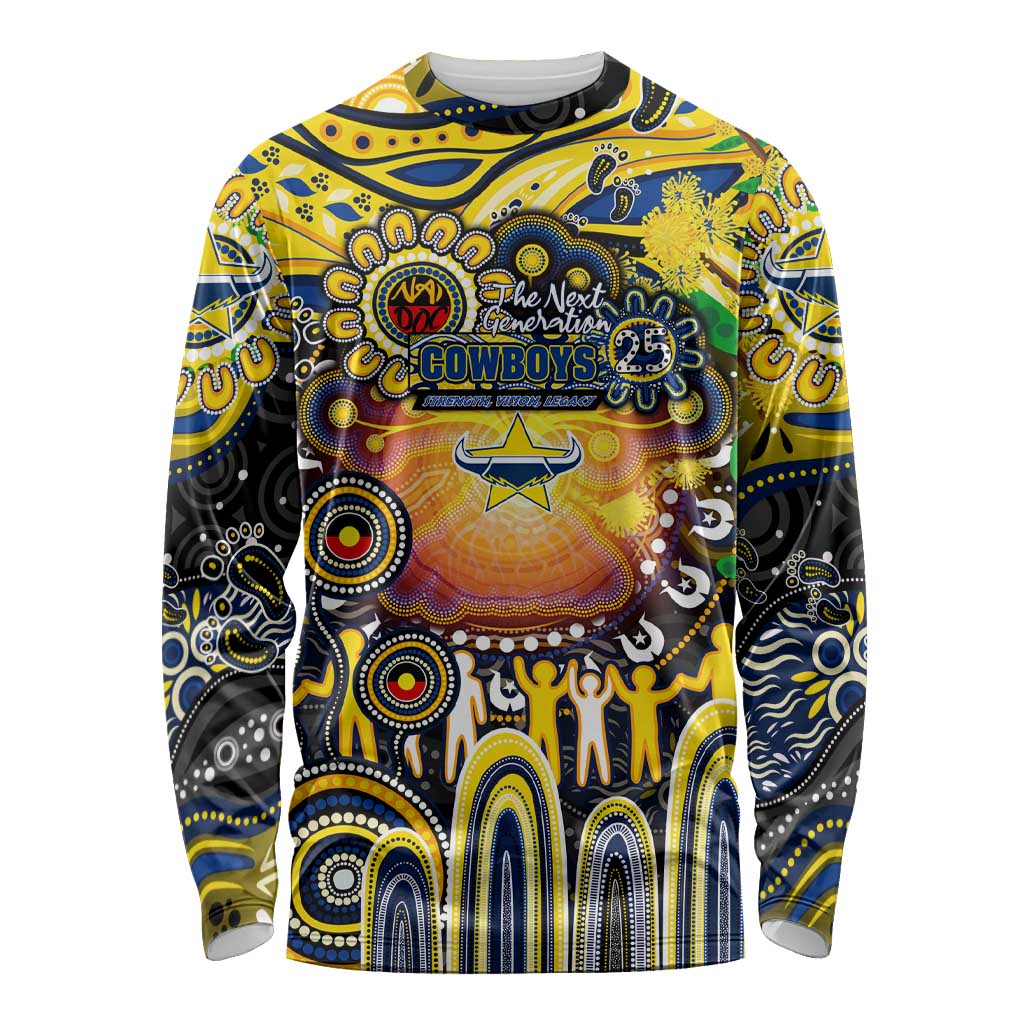 Personalised NAIDOC Week 2025 Cowboys Rugby Long Sleeve Shirt Aboriginal Dot Painting