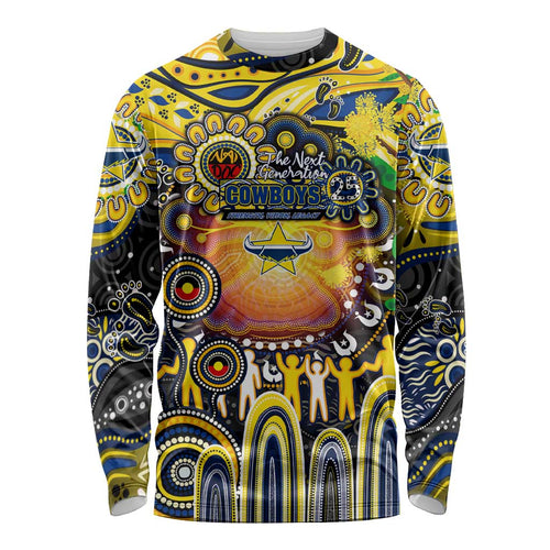 Personalised NAIDOC Week 2025 Cowboys Rugby Long Sleeve Shirt Aboriginal Dot Painting