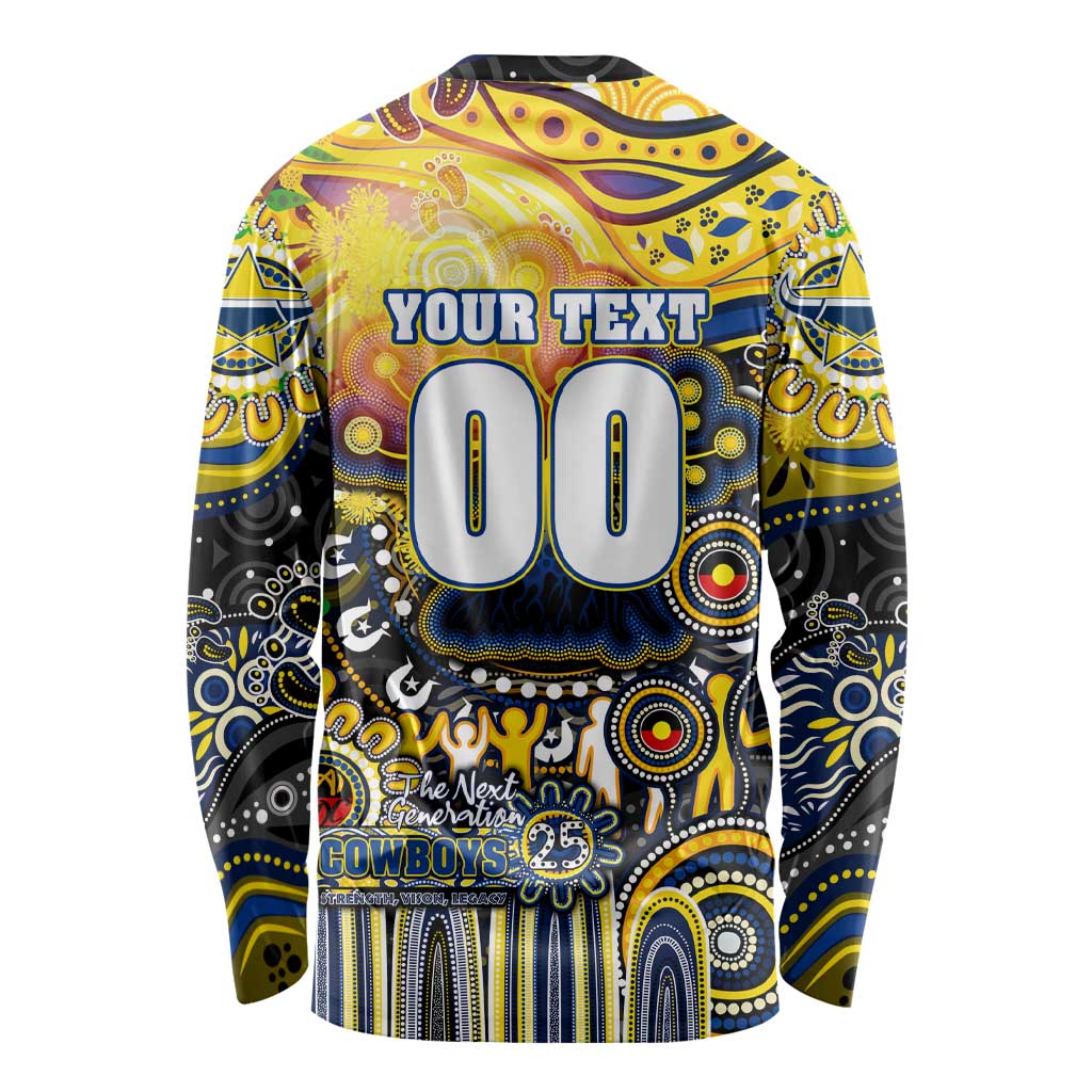 Personalised NAIDOC Week 2025 Cowboys Rugby Long Sleeve Shirt Aboriginal Dot Painting
