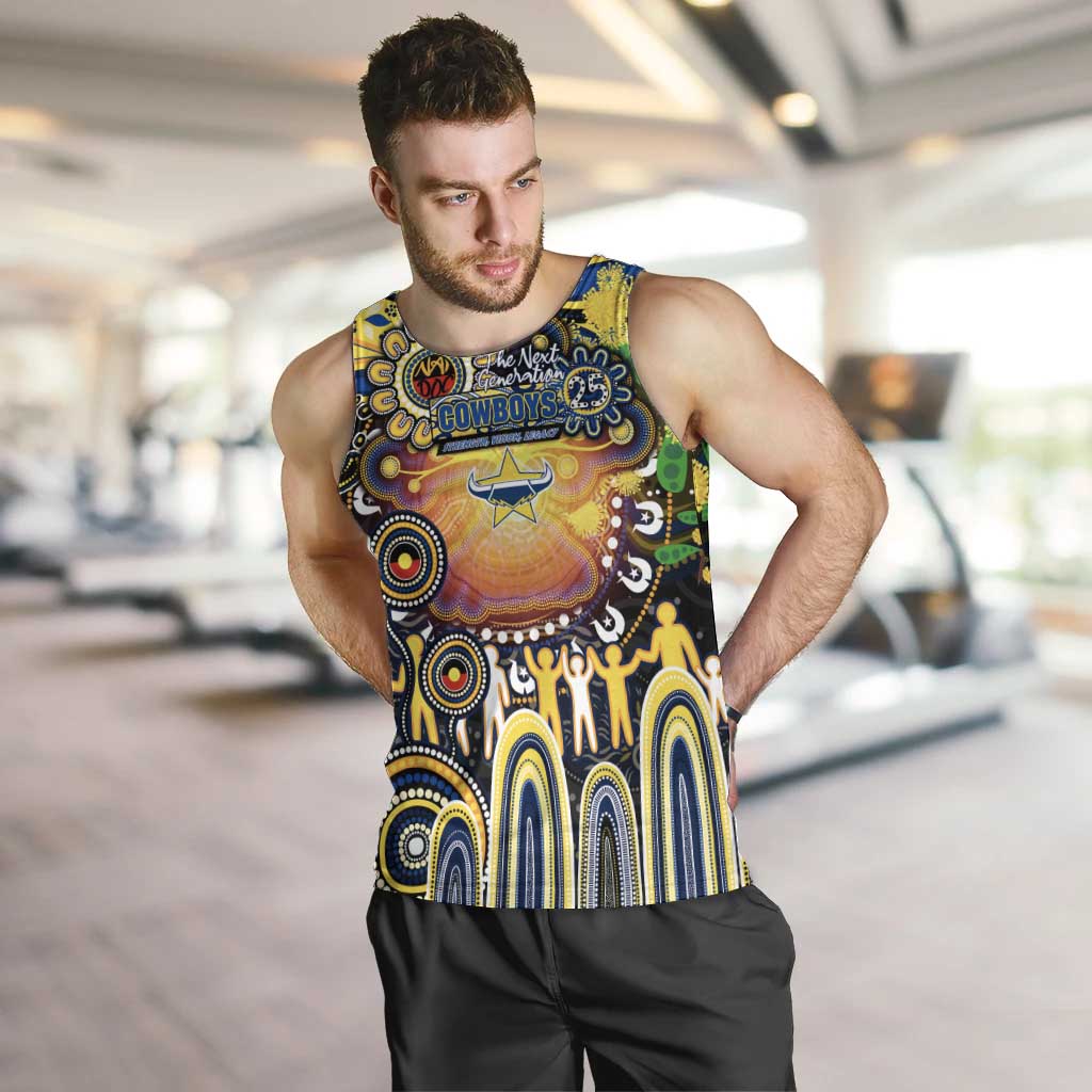 Personalised NAIDOC Week 2025 Cowboys Rugby Men Tank Top Aboriginal Dot Painting
