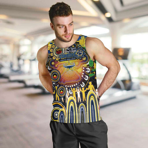 Personalised NAIDOC Week 2025 Cowboys Rugby Men Tank Top Aboriginal Dot Painting