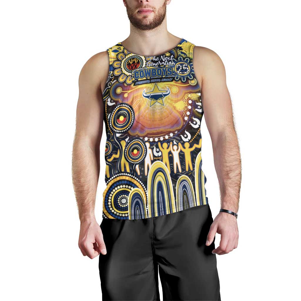 Personalised NAIDOC Week 2025 Cowboys Rugby Men Tank Top Aboriginal Dot Painting