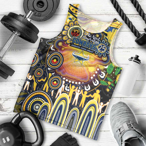 Personalised NAIDOC Week 2025 Cowboys Rugby Men Tank Top Aboriginal Dot Painting