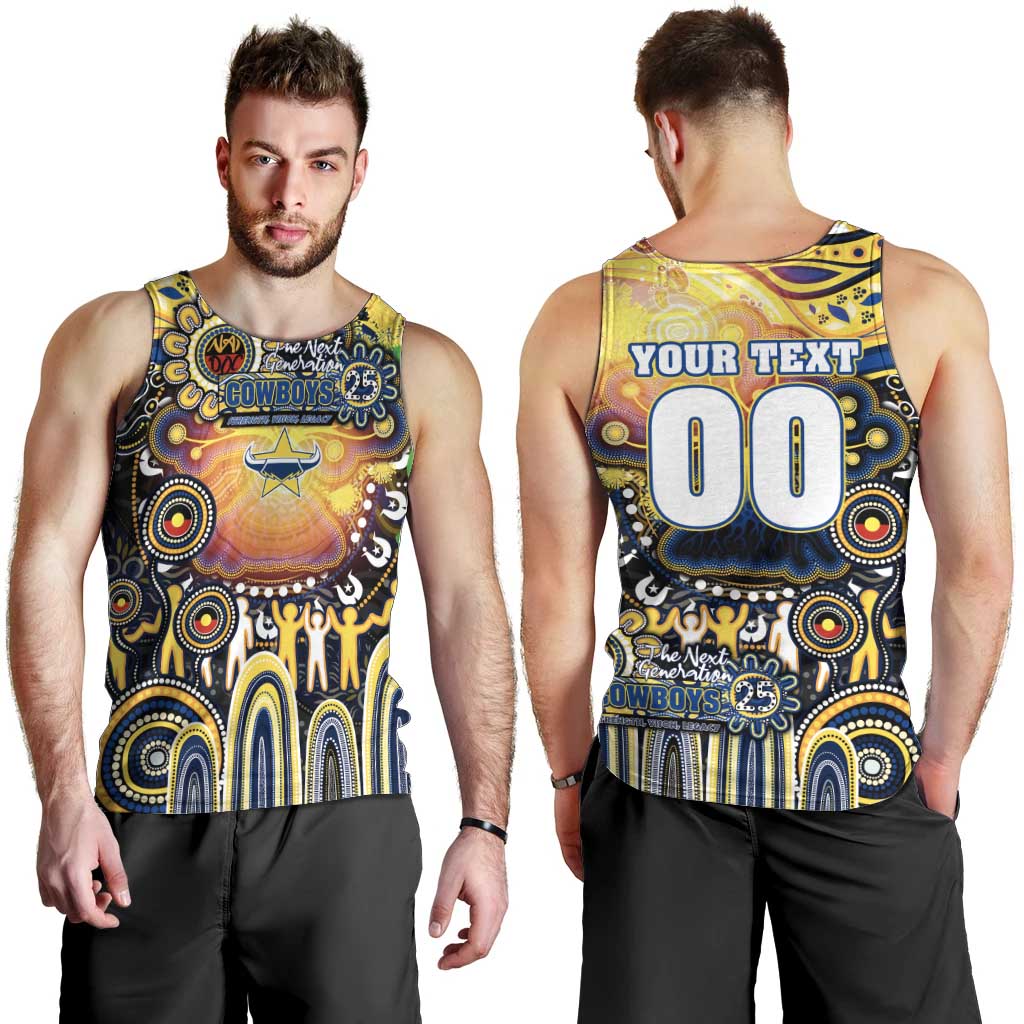 Personalised NAIDOC Week 2025 Cowboys Rugby Men Tank Top Aboriginal Dot Painting