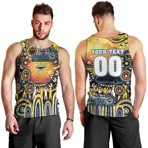 Personalised NAIDOC Week 2025 Cowboys Rugby Men Tank Top Aboriginal Dot Painting
