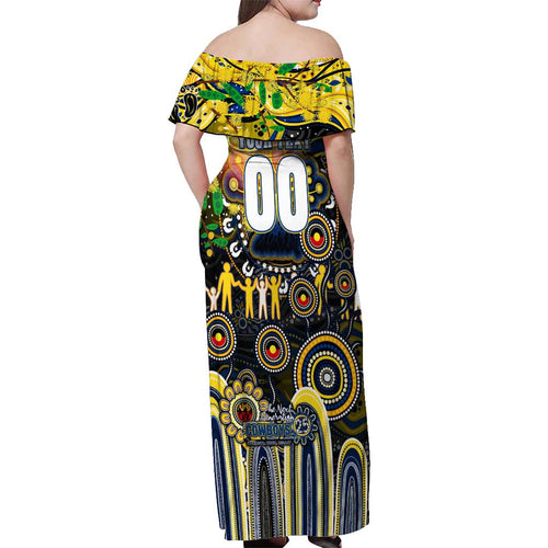 Personalised NAIDOC Week 2025 Cowboys Rugby Off Shoulder Maxi Dress Aboriginal Dot Painting