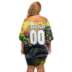 Personalised NAIDOC Week 2025 Cowboys Rugby Off Shoulder Short Dress Aboriginal Dot Painting