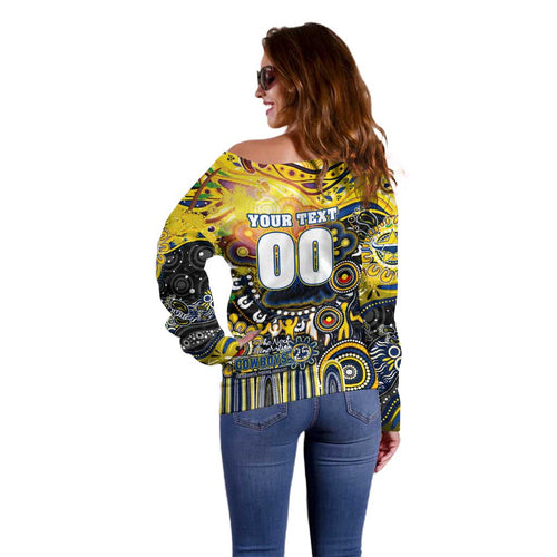 Personalised NAIDOC Week 2025 Cowboys Rugby Off Shoulder Sweater Aboriginal Dot Painting