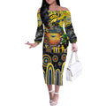 Personalised NAIDOC Week 2025 Cowboys Rugby Off The Shoulder Long Sleeve Dress Aboriginal Dot Painting