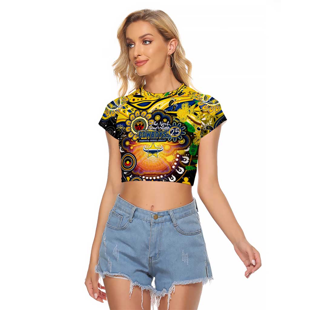 Personalised NAIDOC Week 2025 Cowboys Rugby Raglan Cropped T Shirt Aboriginal Dot Painting