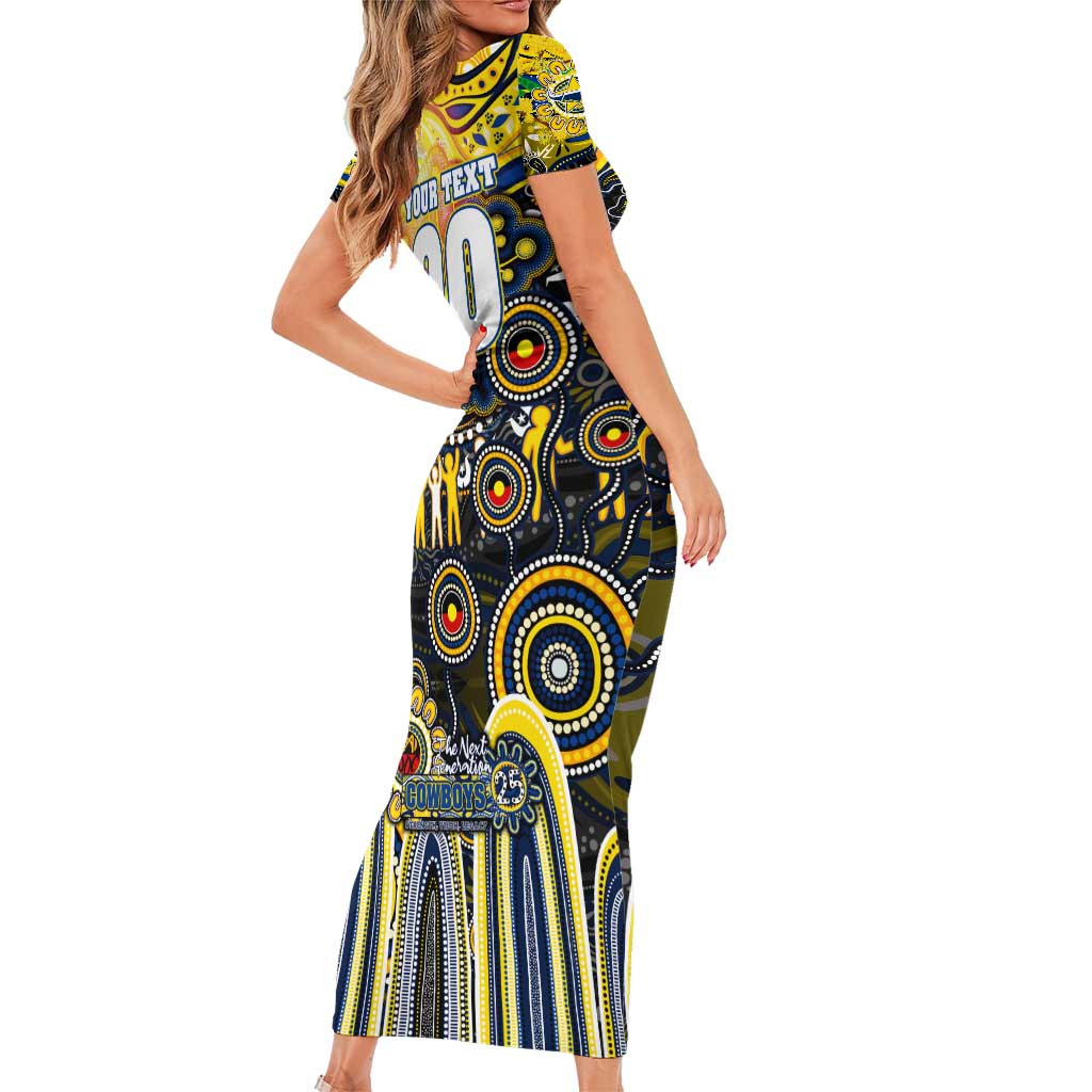 Personalised NAIDOC Week 2025 Cowboys Rugby Short Sleeve Bodycon Dress Aboriginal Dot Painting
