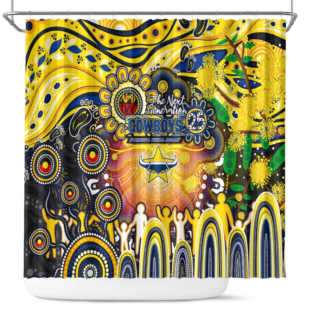 NAIDOC Week 2025 Cowboys Rugby Shower Curtain Aboriginal Dot Painting