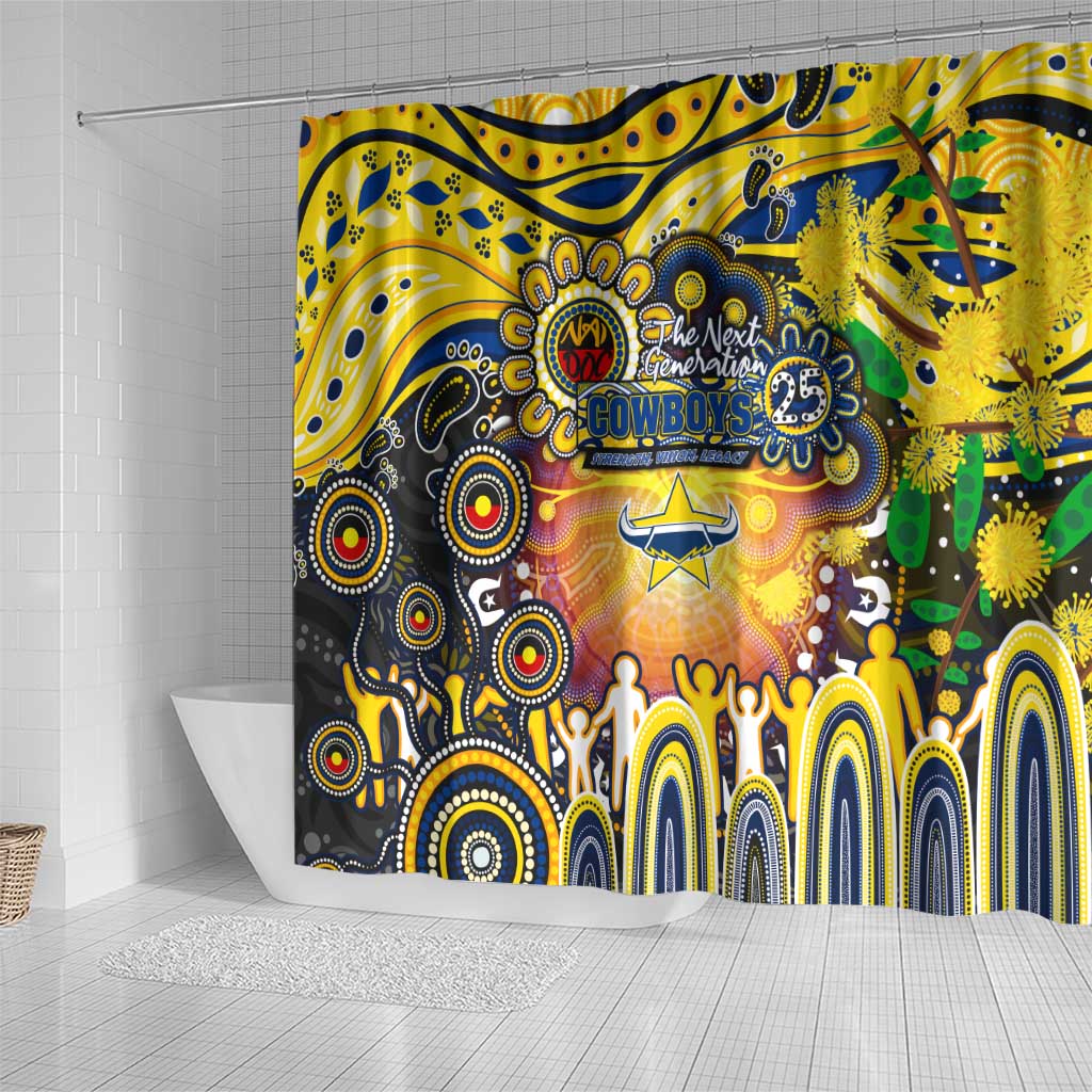 NAIDOC Week 2025 Cowboys Rugby Shower Curtain Aboriginal Dot Painting
