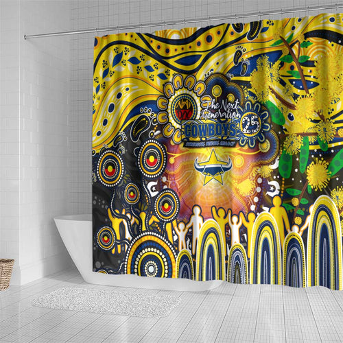 NAIDOC Week 2025 Cowboys Rugby Shower Curtain Aboriginal Dot Painting