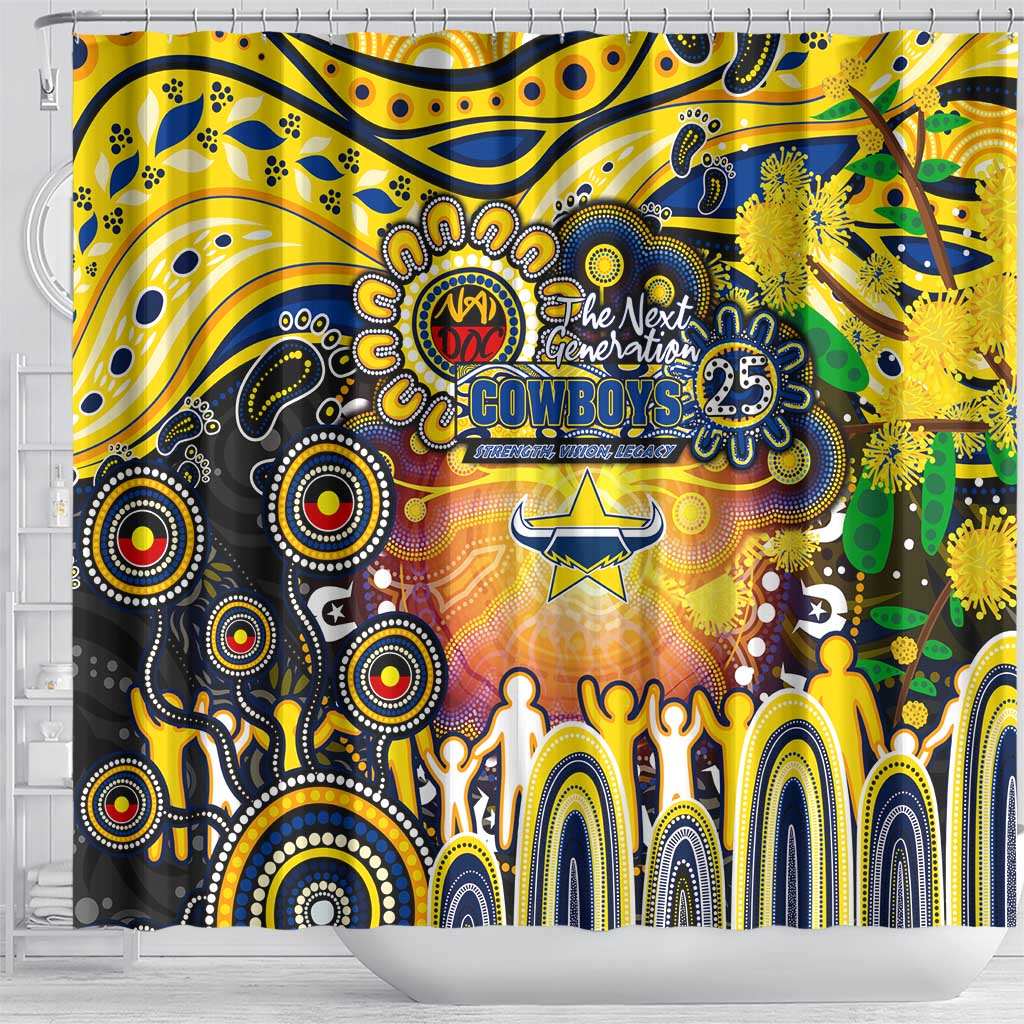 NAIDOC Week 2025 Cowboys Rugby Shower Curtain Aboriginal Dot Painting