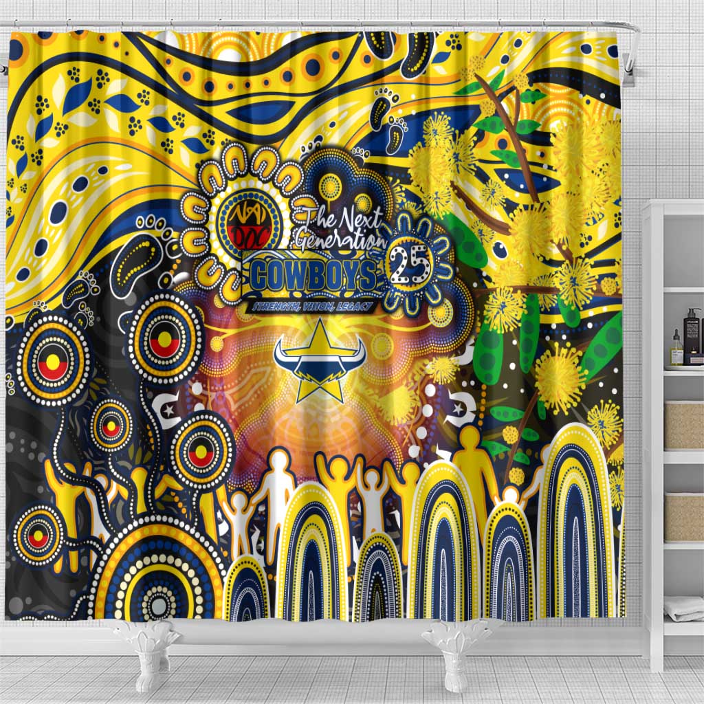NAIDOC Week 2025 Cowboys Rugby Shower Curtain Aboriginal Dot Painting
